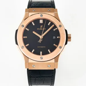 Classic Fusion 42mm RG JJF 1:1 Best Edition Black Dial on Black Gummy Leather Strap