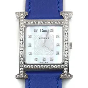 Heure H Steel with Diamond Bezel and Markers on Blue Fjord Leather Strap