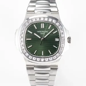 Nautilus 5711 3KF 1:1 Best Edition Square Diamonds Bezel Green Dial on SS Bracelet A324 Super Clone V2